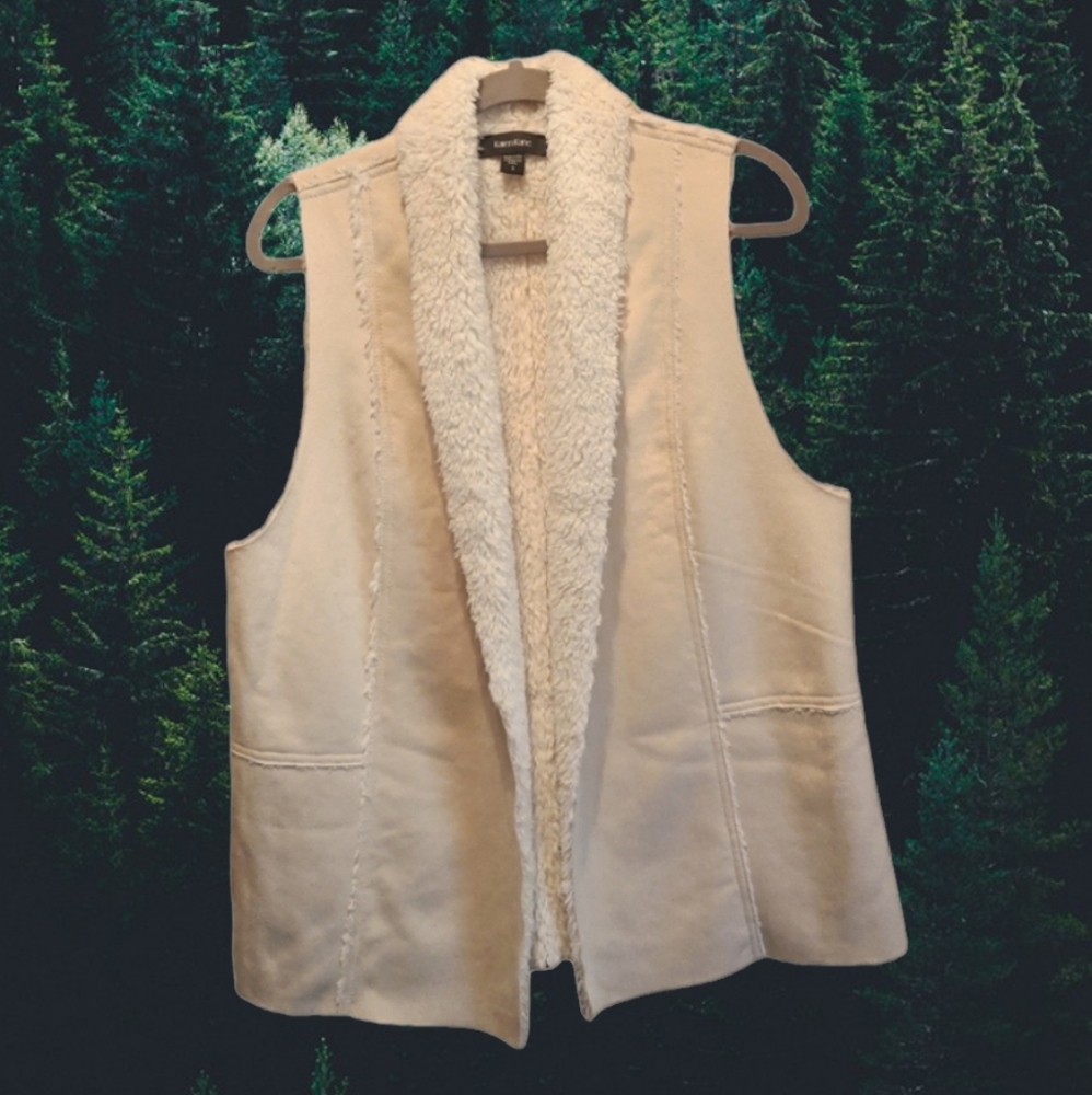 Karen Kane, Faux Suede, Sherpa,Off White Vest, Small